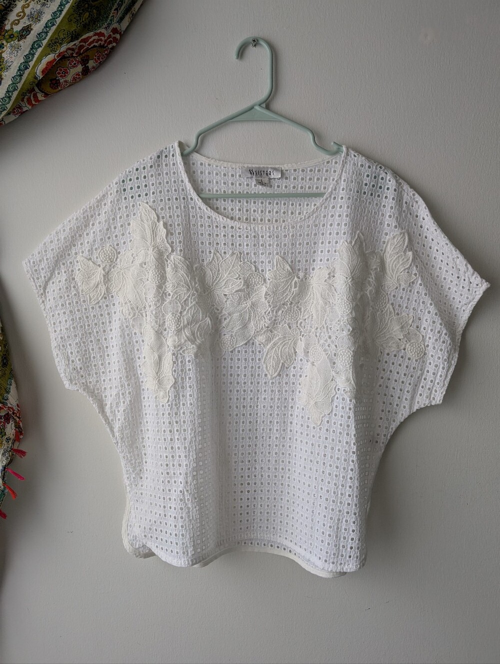 ii Sisters Embroidered Cotton Eyelet Top